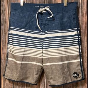 ONEILL Board Swim Surf Trunks - Blue/White/Tan Striped - Men’s Size 33